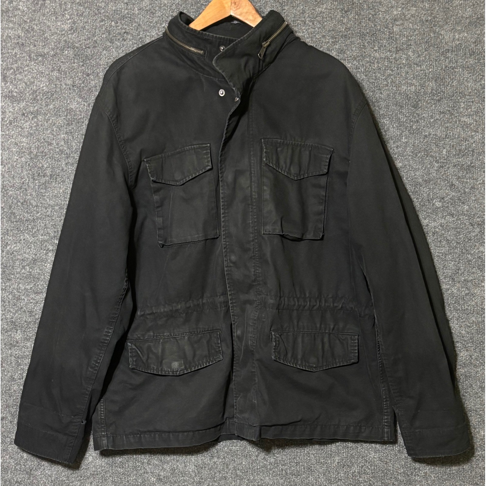 Old Navy Mens XXL Field Jacket M-65 Black Hidden Hood Utility Military