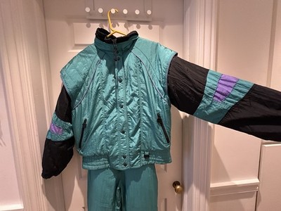 Vintage Retro Ski Jacke und Hose Set Türkis Rodeo C&A Damen 12 24 Taille
