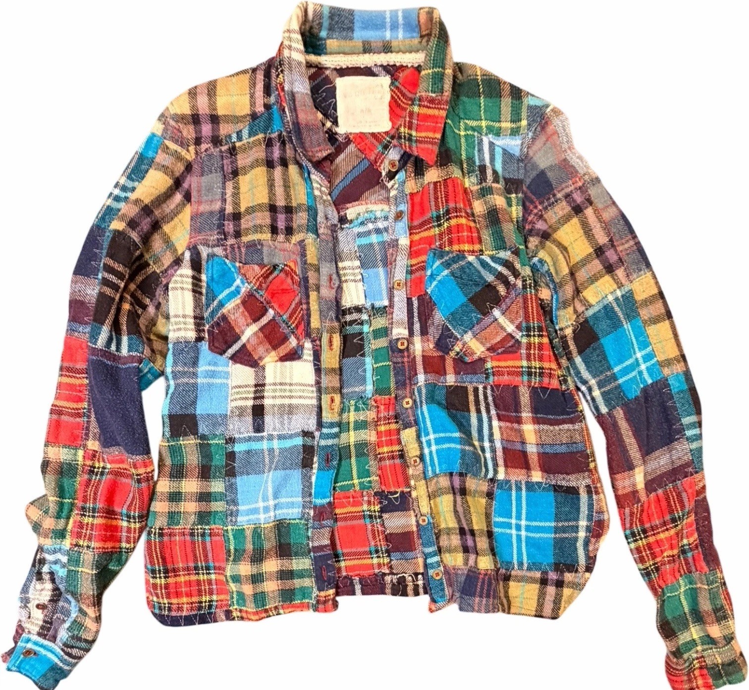 We The Free Patchwork Plaid Flannel Button Up Shi… - image 1