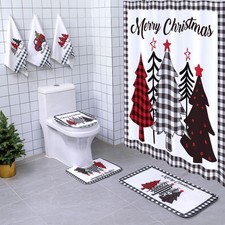 Newwiee 7 Pcs Christmas Bathroom Set Xmas Shower Curtain Decor Shower Curtain...