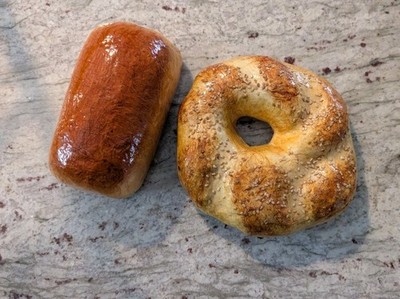 Artificial Two Faux Pastries 1 Loaf Bread  & 1 Bagel Prop Baked Goods Fake Food