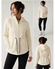 Varley Women  s Beige Fleece Full Zip Hooded Hoodie Jacket Pockets Drawstring M