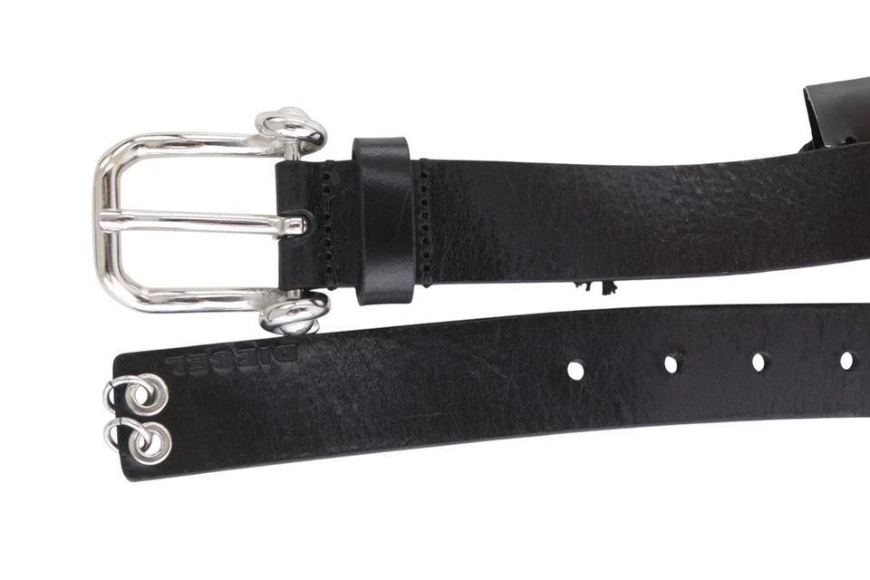 Diesel B-Pirsin Hombre Cinturón 95CM Cuero Negro Hebilla Cierre Extra Toque - Imagen 4 de 4