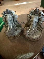 Gray Resin Elephant Bookends Set of 2, Stone-Style Finish Animal Theme