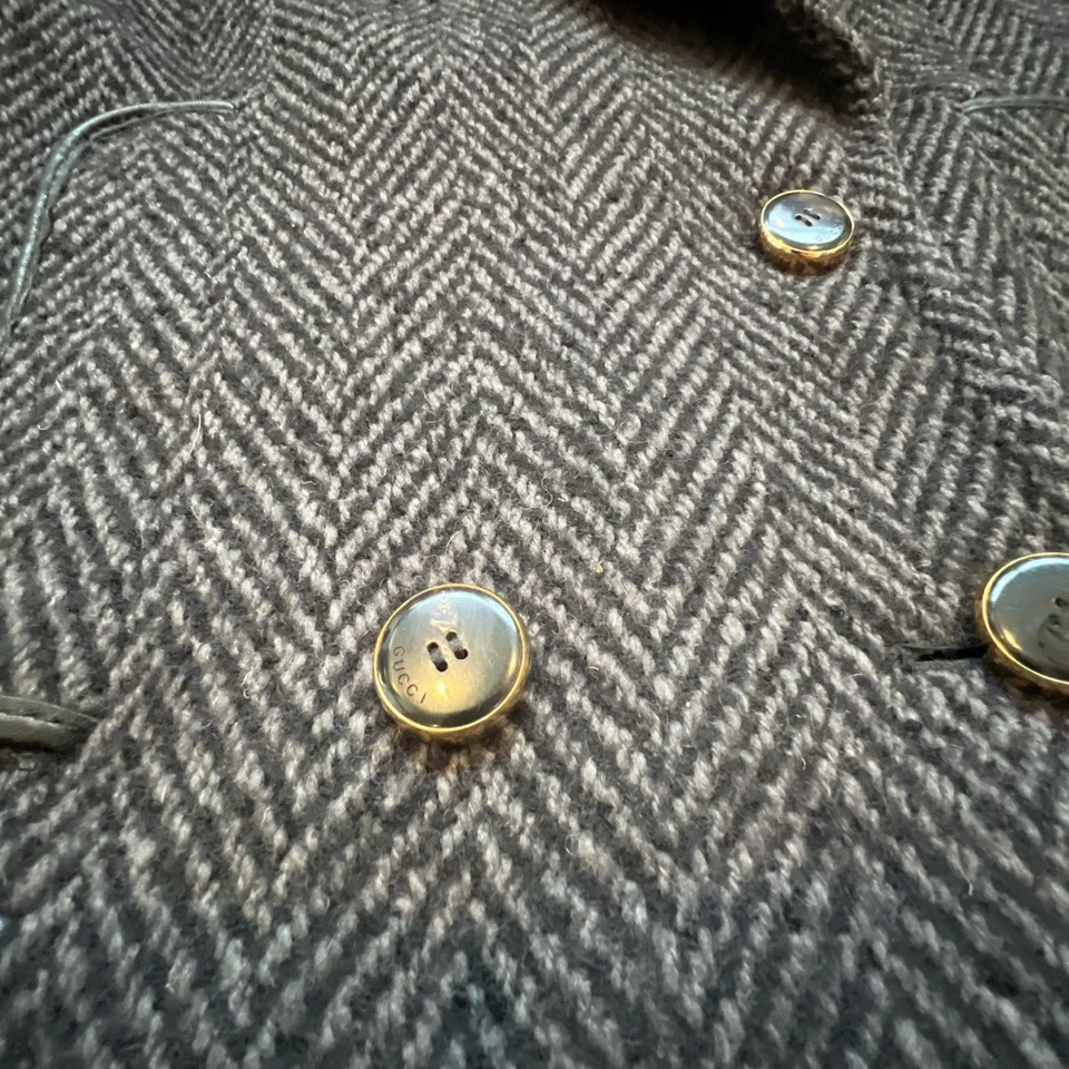 Gucci long coat wool mohair blend size 42 herringbone Made In Italy - Image 2 of 4