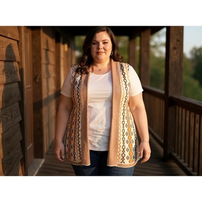 Cato Women Plus Size 16 Western, Boho casual knit Cardigan Vest cute Aztec chic