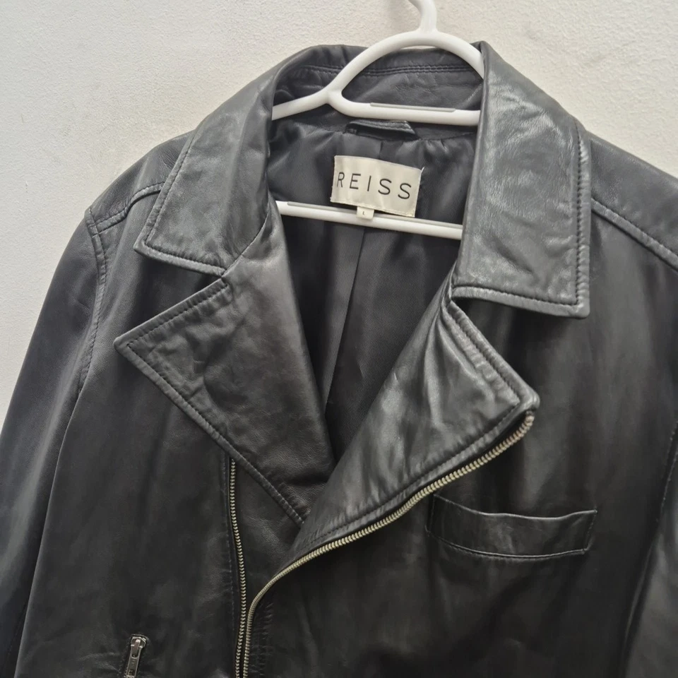 Reiss Brando Black Soft Leather Motorcycle Punk Biker Racer Jacket Size Large - Image 2 of 4