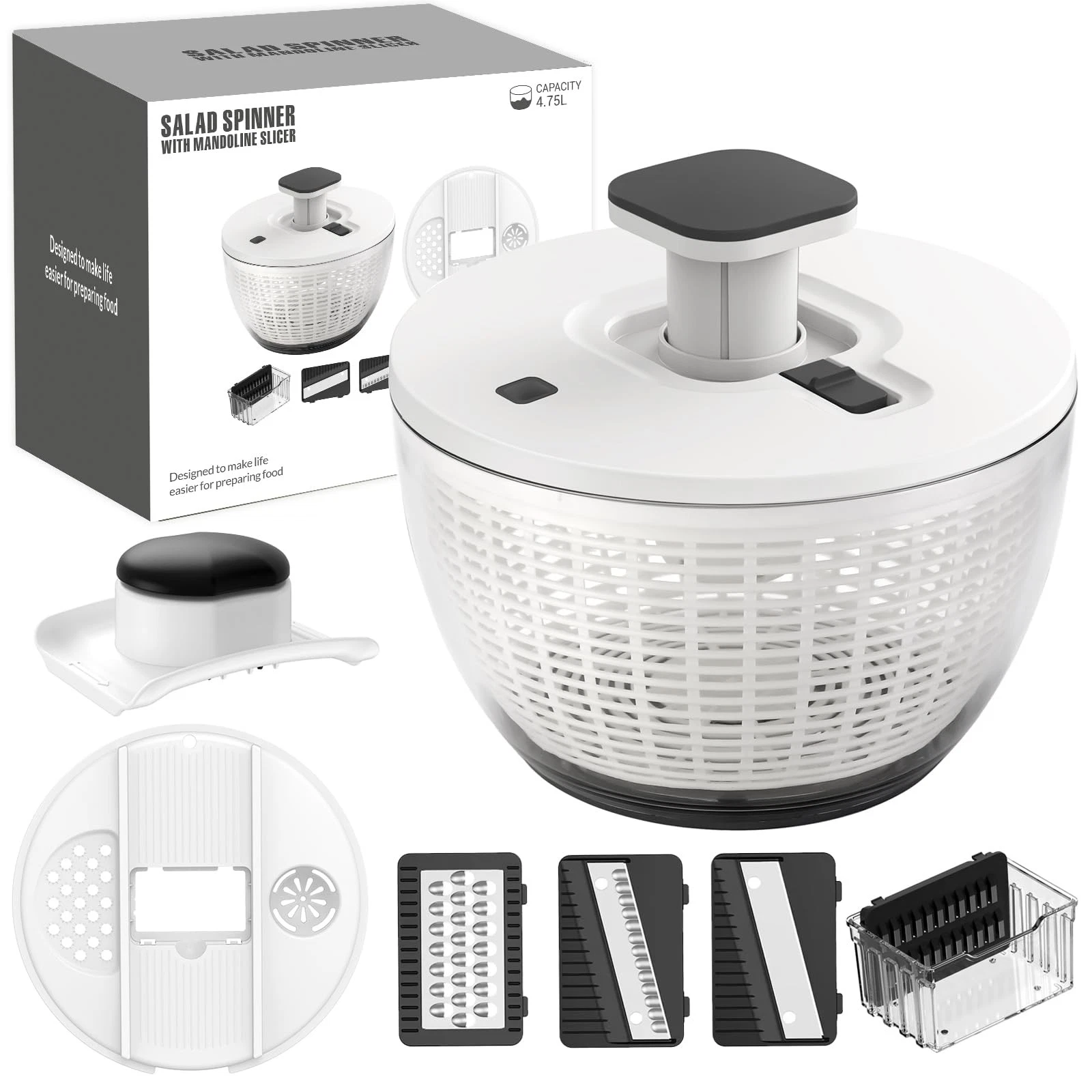 Salad Spinner Large, Lettuce Spinner, Fruits and Vegetables Washer with 4 Bla...