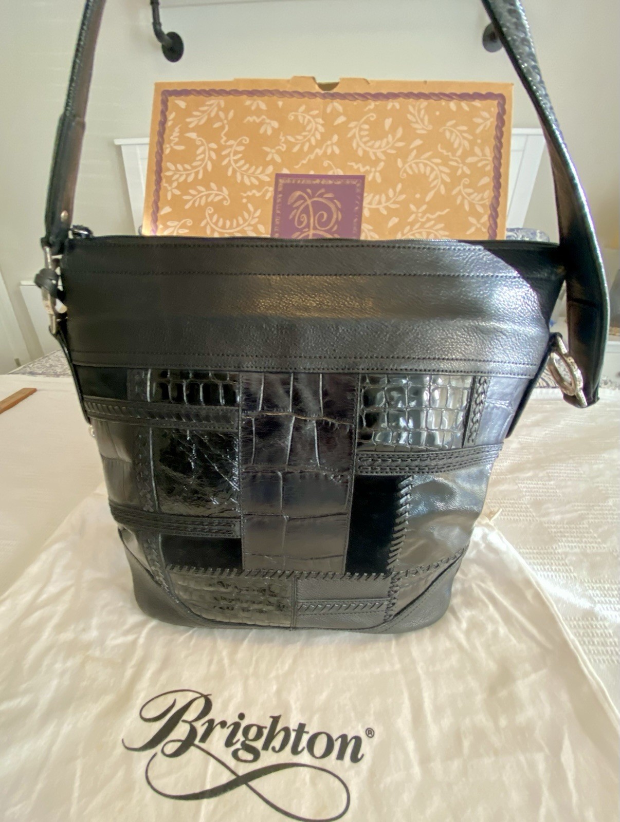 Croc Embossed Leather & Suede Patchwork Brighton … - image 2