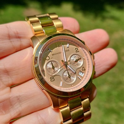 Gold and Pink faced MK watch ? Michael Kors Lennox Ladies Pink Dial Rose Gold Watch – Blue  main image 2