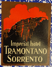 Imperial Hotel Tramontano Sorrento Italy Art Deco Luggage Label 1920