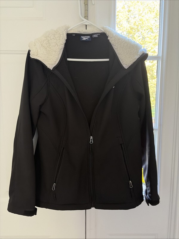 Reebok Medium Black Jacket With Silver Hardware And Fleece Lining