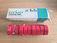 Vintage Dymo Labeling Tape  Glossy Red  10 Rolls  Original Box 1/2"