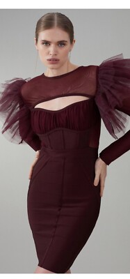 Karen Millen Bandage Cut Out Mesh Tulle Frill Mini Dress Size Xs