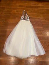 Sherri Hill White Colorful Floral Embroidered Event Evening Gown