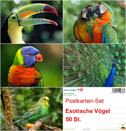 "EXOTISCHE VÖGEL": Postkarten-Set (50 St.) - ideal für Postcrossing - Picture 1 of 9