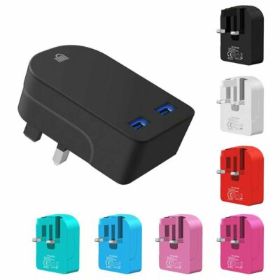 UK 3 Reise Mini 3 AMP Universal 2 Port Dual USB Stecker Wandadapter SCHNELLES LADEN