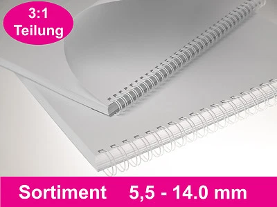 100 RENZ Drahtbinderücken 3:1, SET 6.9 - 14.3mm, weiß, Drahtkammelemente DIN A4