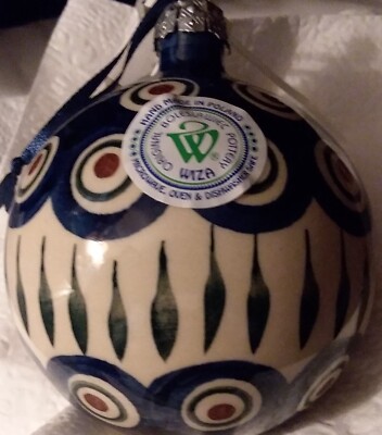 BOLESLAWIEC CHRISTMAS PEACOCK ornament WIZA Polish Pottery holiday NWT NEW 