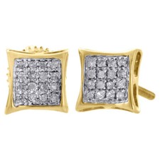 10K Yellow Gold Genuine Diamond Pave Studs Mini 6.80mm Kite Earrings 0.10 Ct.
