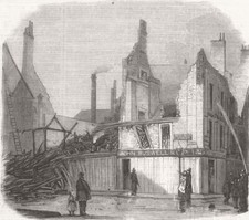 LONDON. Redcross St. fire, Redcross St-ruins 1860 old antique print picture