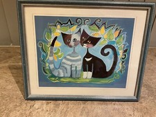 Rosina Wachtmeister Cats Art Print 1992 Signed Stamp. Silver Foil Mirror Effect