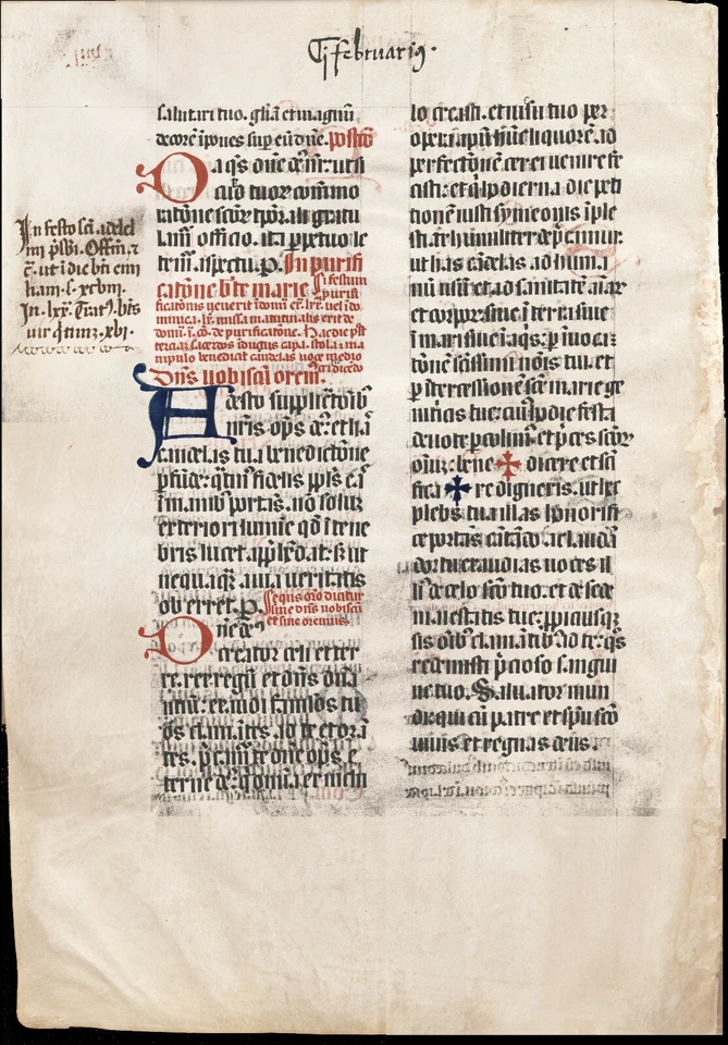 Medieval Manuscript Leaf Folio Size Parchment 10x14" Red Blue Black Circa 1400 - Image 2 of 3