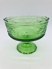 Vintage Green Glass E. O. Brody Co. Cleveland Green Pedestal Compote Bowl