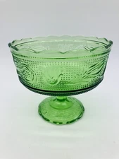 Vintage Green Glass E. O. Brody Co. Cleveland Green Pedestal Compote Bowl