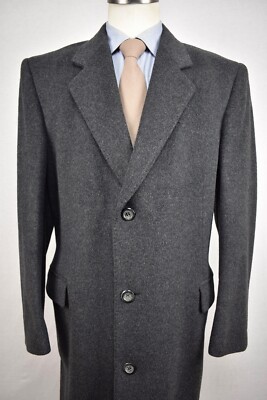 1980-90's Foreman & Clark Dark Gray Cashmere Blend Three Button Overcoat Sz: 44R