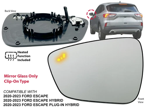 For 2020 - 2023 FORD ESCAPE Mirror Glass with BSD Heated Driver Side LJ6Z17K707D