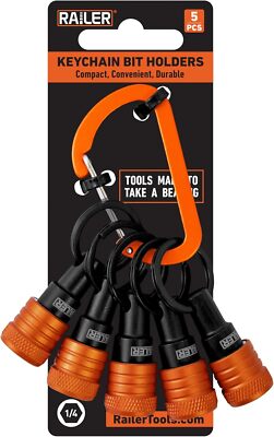 Railer Bit Holder Keychain 5Pc - 1/4 Inch Hex Shank Bit Holders - Quick Release 