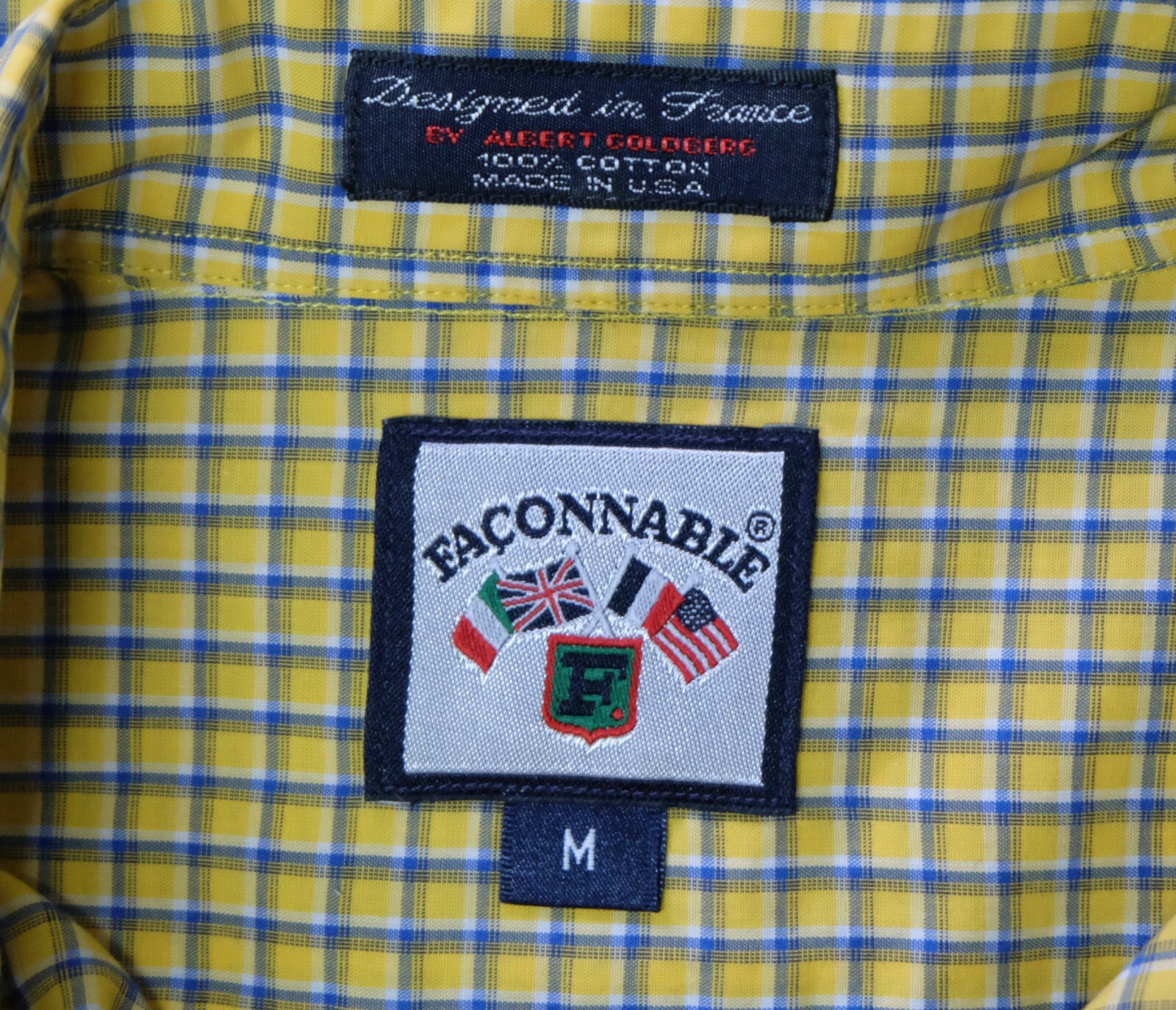 Faconnable Button Down Yellow Blue Check Cotton M… - image 4
