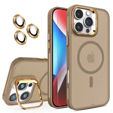 For iPhone 16 Pro Max 15 14 13 12 Matte Mag Safe Camera Stand Lens/Screen Case