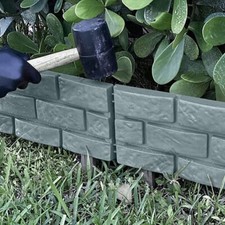 4 Grey Brick Effect Plastic Garden Lawn Edging Plant Border Simply Hammer In