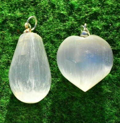 Selenit Kristall Anhänger Herz-Wirbel-Birne Tropfen Schmuck 2-3 cm UK schneller Versand 