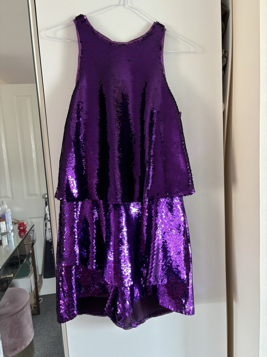 River Island Purple Sequin Playsuit Evening Dance Dress Fancy Size