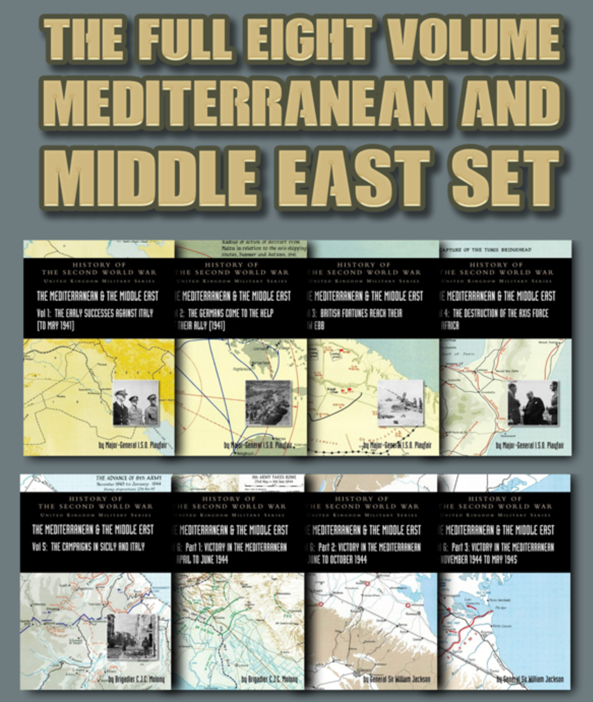 THE MEDITERRANEAN & MIDDLE EAST HISTORY OF THE SECOND WORLD WAR 8 VOLS  NEW