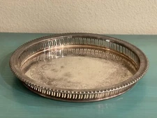 Vintage F.B. Rogers Silver Co 1883 Crown Round Serving Tray Open slanted Slats 
