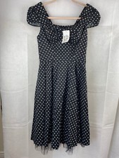 Hearts & Roses Dress UK 12 Rockabilly Black White Polka Dot 50’s Vintage Style