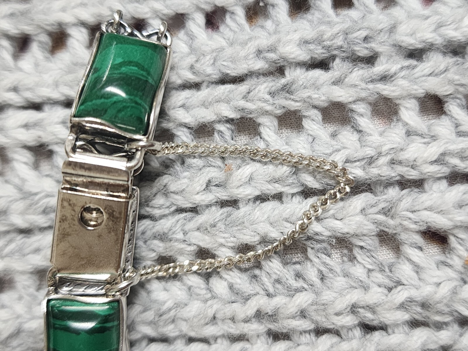Sterling Silver Rectangular Green Malachite Chain… - image 4