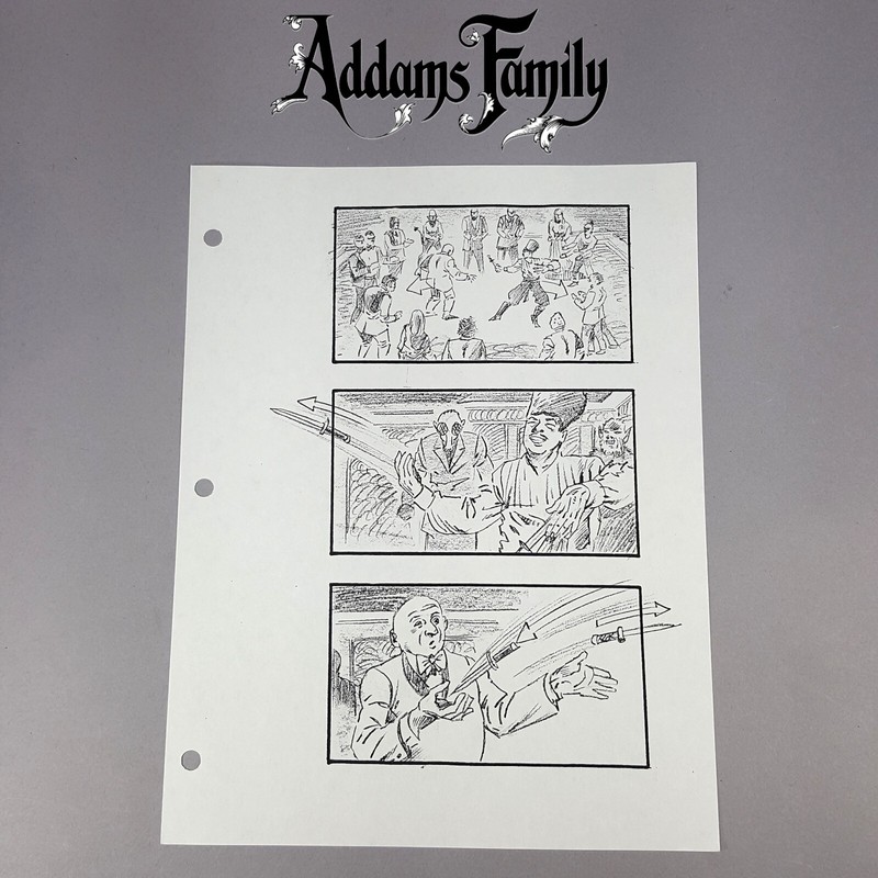 Image 8 of The Addams Family (1991) Production Used Storyboard, Gomez Throwing Knives #2