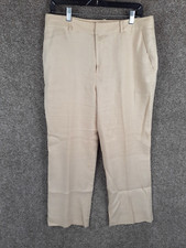 Chaps Dress Pant 100% Linen Womens 12 Beige High Rise Straight Pockets Career