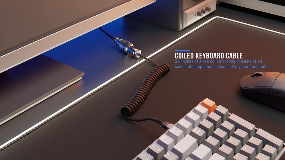 Coiled Double-Sleeved Mechanical Keyboard Cable with Detachable Aviator USB-C and Premium Durability