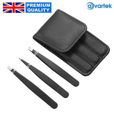 Pinzette Set 3 Stück Profi Edelstahl Augenbrauen Haarpflüger + Etui