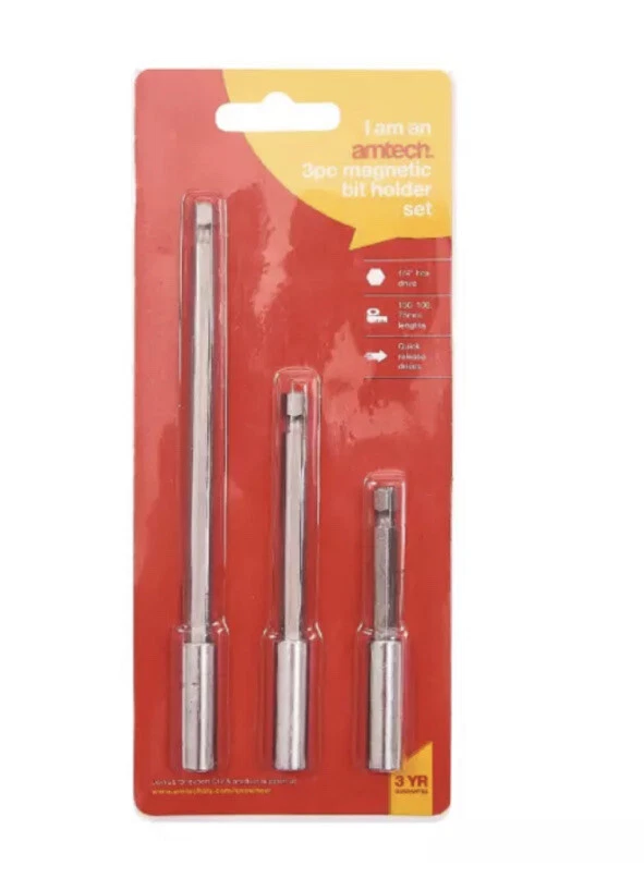 AMTECH New 3pc 1/4" Magnetic Bit Holder Set Hexagon Screwdriver Drill 75 100 150mm Long