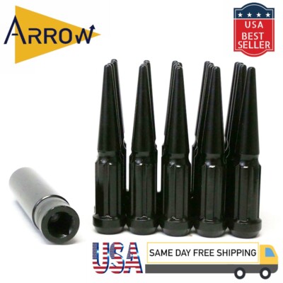 32x 4.5'' Black M14x1.5 Spline Extra Safety Spike Lug Nut &Key Fit Ram 2500 3500