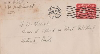 ZAYIX US Cover 2c Mount Vernon Detroit Michigan 1932 machine