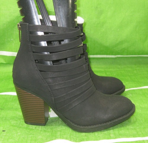 Neu schwarz 3,5" Blockabsatz runde Spitze Stiefelette DAMEN Größe 5,5