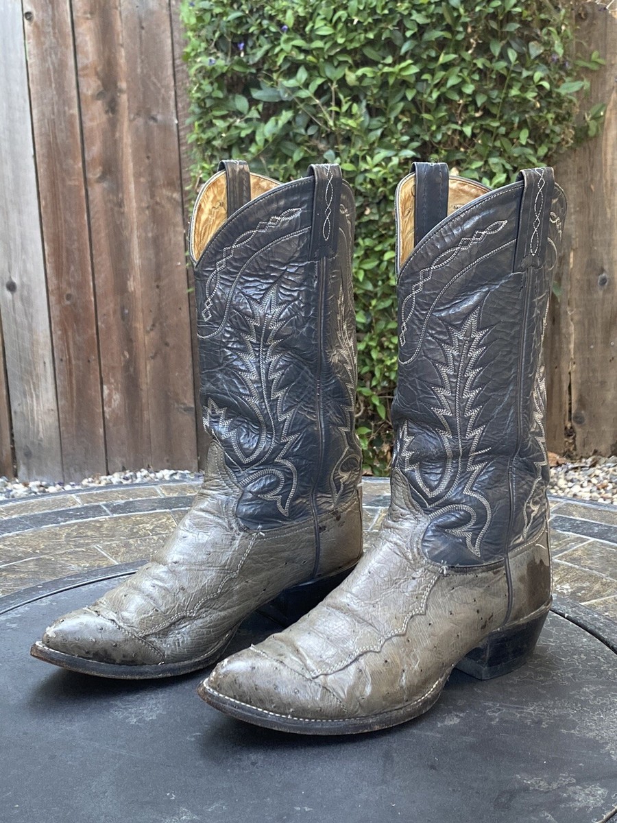 Vintage Tony Lama Ostrich Wing Tip Cowboy Boots Mens Size  display picture 1